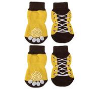 Pet Dog Cat Non-Slip Socks with Paw Prints, Star Stripes Design, Cotton Material, Red Black White, Set of 4 (#2, S)