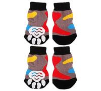 Pet Dog Cat Non-Slip Socks with Paw Prints, Star Stripes Design, Cotton Material, Red Black White, Set of 4 (#4, XL)
