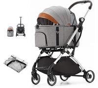 Pet Dog Cat Pram Stroller Dog Prams Pushchairs Separable Pet Strollers for Small Mediun Dogs / 2 Cats Pet Carrier Trolley Aluminum Travel Cart Carriage (Black) (Grey a)
