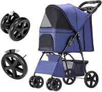 Pet Dog cat Stroller Lightweight pet Stroller for Small Medium Dogs& Cats Folding Pet Travel cart Premium Dog Strollers Cat Carriage with Cup Holder (Black) (Blue)