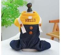 Pet Dog Cat Thick Velvet Hello Strap Pants (Hello Overalls - Yellow, X-Large)