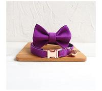 Pet dog collar Personalized Cat Collar with Name Plate Bell Bow tie Custom Engrave Collars for Cats Kitten Necklace Small Dog Collar Adjustable Pet collar(Purple Collar Bowtie,S)