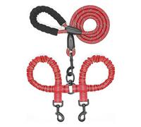 Pet Dog Double Leashes Elastic Rope Two Heads Nylon Dogs Leash 2 Way Coupler Walk Two Dogs Collars Harness Leads Dog Leashes(Red)