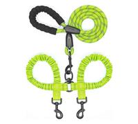 Pet Dog Double Leashes Elastic Rope Two Heads Nylon Dogs Leash 2 Way Coupler Walk Two Dogs Collars Harness Leads Dog Leashes(Green)