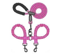Pet Dog Double Leashes Elastic Rope Two Heads Nylon Dogs Leash 2 Way Coupler Walk Two Dogs Collars Harness Leads Dog Leashes(Pink)