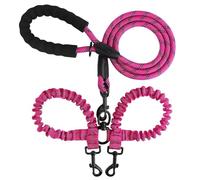 Pet Dog Double Leashes Elastic Rope Two Heads Nylon One Drag Pet Hand Holding Rope Anti-Winding Elastic Dog Leash(Dark Red)