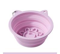 Pet dog folding bowl, portable silicone with suction cup, outdoor food(Small,Macaron powder)