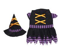 Pet Dog Halloween Costume Dress with Hat, Puppy Decorative Clothes, Black and Purple Gothic Style Outfit for Small Medium Dogs, Soft Canvas Material with Adjustable Straps (S)