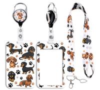 Pet Dog Lanyard for ID Card Badge Case Protector with Retractable Cord Heavy Duty Carabiner Keychain, Cute Dachshund ID Holder for Nurse Teacher Office Staff Cruising