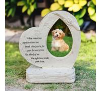 Pet Dog Memorial Stones with Photo Frame Picture Frame, Heart Shaped Pet Dog Garden Stones Grave Markers Headstones Outdoor or Indoor, Sympaty Pet Dog Memorial Gifts Loss Gifts