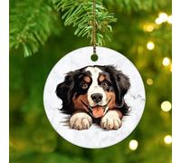 Pet Dog Ornaments Bernese Mountain Dog Round Christmas Ceramic Ornaments for Xmas Tree Decoration Porcelain Stocking Stuffer Holiday Keepsake Collectible New Year Gifts for Dog Mom