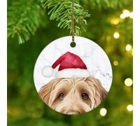 Pet Dog Ornaments Christmas Hat Peeking Dog Labradoodle Round Christmas Ceramic Ornaments for Xmas Tree Decoration Porcelain Stocking Stuffer Holiday Keepsake New Year Gifts for Dog Mom