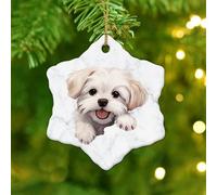 Pet Dog Ornaments Maltese Snowflake Christmas Ceramic Ornaments for Xmas Tree Decoration Porcelain Stocking Stuffer Holiday Keepsake Collectible New Year Gifts for Dog Mom
