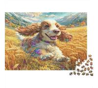 Pet Dog Paper Cocker Spaniel Running in Golden Wheat Field Jigsaw Puzzle Set Mind Stimulating Secret Santa Gift 52x38cm/1000pcs