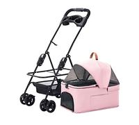 Pet Dog Pram Dog Stroller for Medium Dogs Easy One-Hand Fold Zipperless Entry, Premium Pet Strollers Pushchair Cat Dog Pram Stroller Buggy with Detachable Carrier Trolley (Light Pink)