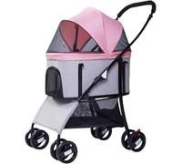 Pet Dog Pram Stroller for Small Medium Dogs, Travel Large Space Cat Stroller Outdoor Buggy 4 Wheel Pet Stroller Lightweight Folding Detachable Dog Pushchair for Small Dogs(Pink)
