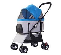 Pet Dog Pram Stroller for Small Medium Dogs, Travel Large Space Cat Stroller Outdoor Buggy 4 Wheel Pet Stroller Lightweight Folding Detachable Dog Pushchair for Small Dogs(Blue)