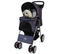 Pet Dog Puppy Stroller Pram Pushchair in Blue tartan Easipet