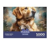 Pet Dog Recycled Paper Adult Jigsaws 1000 Pieces - Golden Retriever with Bow Tie Portrait Impossible Hard Difficult Challenging Family Game52x38cm/1000pcs