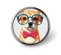 Pet Dog Soft Bow Tie, Oversized Glasses Badges Circle with Button Design, Personalized Picture Pin Brooches, Round Badge Holders for Decorate Hat Shirt Clothing Bag Accessories