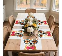 Pet Dog Soft Bow Tie, Oversized Glasses Placemats Set 30x45cm*6 Heat Resistant Washable Placemat Waterproof Table Placemats Non-Slip Wipeable Tables Mat Kitchen Place Mats for Dining Party Home Decor