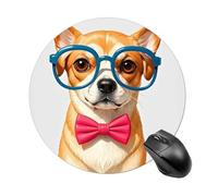 Pet Dog Soft Bow Tie, Oversized Glasses Round Mouse Pad Smooth Glide Gaming Mousepad Extra Density Portable Comfortable Mouse Mat for Desk, Home, Office 7.8x7.8 Inches