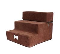 Pet Dog Stair Step, Flannel Detachable 3-Story Staircase Assembly Removable Stairs Ladder Washable Zippered Removeable Micro Fiber Cover with Non-Slip Bottom, Dark Coffee Small Three-layer