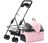 Pet Dog Stroller for Medium Dogs Easy One-Hand Fold Zipperless Entry Premium Pet Strollers Cat Dog Stroller with Detachable Carrier Trolley (Light Pink) (Light Pink)