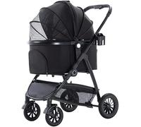 Pet Dog Stroller for Medium Small Dogs Upgraded Pet Pram Stroller 4 Wheel Cat Dog Strollers with Detachable Carrier Breathable Carriage Seat Large Capacity (Grey a) (Black)