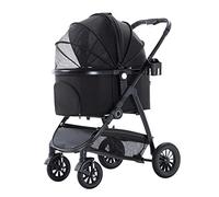 Pet Dog Stroller for Medium Small Dogs Upgraded Pet Pram Stroller 4 Wheel Cat Dog Strollers with Detachable Carrier Breathable Carriage Seat Large Capacity (Black) (Black)