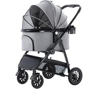 Pet Dog Stroller for Medium Small Dogs, Upgraded Pet Pram Stroller 4 Wheel Cat Dog Strollers with Detachable Carrier, Breathable Carriage Seat Large Capacity Net Loading 20kg (Grey a)
