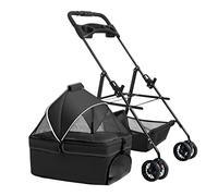 Pet Dog Stroller for Small Medium Dogs / 2 Cats with Cup Holder, Pet Strollers Dog Pram Pushchair Cat Stroller Travel Carriage with Detachable Carrier, Zipperless Entry(Nero)