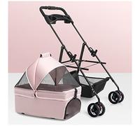 Pet Dog Stroller for Small Medium Dogs with Cup Holder, Dog Pram Pet Strollers Cat Dog Pushchair Travel Stroller Carriage with Detachable Carrier Trolley, Zipperless Entry(Pink)