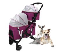 Pet Dog Strollers Double Layer Cat Stroller for 2 Cats, 2-Layer Travel Carrier Pet Stroller Dog Pram Pushchair, Detachable Dog Stroller Carriage for Twin or Multiple Pet(Purple)