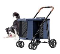 Pet Dog Strollers for Large Dogs, Folding Large Space Dog Pram Pushchair Luxury Multi Pet Travel Stroller Carrier, Dog Stroller Foldable Cart Carriage for Cat Dog and More(Blue)
