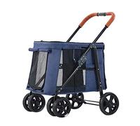Pet Dog Strollers for Large Dogs Large Dog Stroller Multiple Pet Cat Cart Trolley Foldable 2 Cats Carriage for Twin or Multiple Pet Travel Load-Bearing (Black) (Blue)