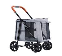 Pet Dog Strollers for Large Dogs Large Dog Stroller Multiple Travel Pet Cat Cart Trolley Foldable 2 Cats Carriage Great for Twin or Multiple Load 66lbs (Grey a) (Grey a)