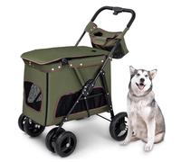 Pet Dog Strollers for Medium Large Dogs, Pet Cat Stroller Carriage Elderly Dog Pram Pushchair with Bag, 4 Wheels Large Pet Dog Stroller Travel Carrier for Cat, Dog and More(Green)