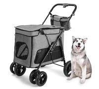 Pet Dog Strollers for Medium Large Dogs, Pet Cat Stroller Carriage Elderly Dog Pram Pushchair with Bag, 4 Wheels Large Pet Dog Stroller Travel Carrier for Cat, Dog and More(Gray a)