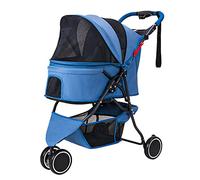 Pet Dog Strollers for Small Medium Dogs, 3 Wheel Dog Stroller Folding Dog Pram Cat Stroller Buggy Lightweight Pet Pushchair Travel Carriage Stroller Cart, Durable Wheels(Blue)