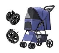 Pet Dog Strollers for Small Medium Dogs & Cats, Pet Dog Cat Stroller Lightweight Folding Pet Travel Pram Cart Premium Dog Strollers Cat Carriage Pushchair with Cup Holder(Blue)