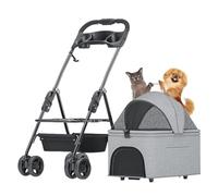 Pet Dog Strollers for Small Medium Dogs, Pet Cat Stroller Separable Dog Pram with Cup Holder, Foldable Pet Stroller Carriage Travel Cage Carrier Breathable Dog Pushchair Cart (Gray A)