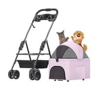 Pet Dog Strollers for Small Medium Dogs, Pet Cat Stroller Separable Dog Pram with Cup Holder, Foldable Pet Stroller Carriage Travel Cage Carrier Breathable Dog Pushchair Cart (Pink)