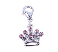 Pet Dog Tag Pendant Puppy Cat Rhinestone Crown Collar Necklace Accessories Pink