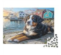 Pet Dog Thick Paper Bernese Mountain Dog on Harbor Wall by Fishing Village Jigsaw Puzzle Bundle for Seniors Brain Training Secret Santa Gift 52x38cm/1000pcs