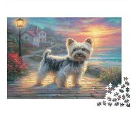 Pet Dog Thick Paper Yorkshire Terrier on Coastal Path at Sunset Jigsaw Puzzle Bundle Boredom Buster Puzzle Gift 52x38cm/1000pcs