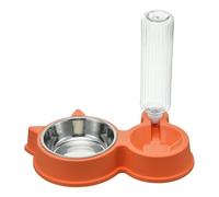 Pet Double Bowl with Automatic Water Dispenser Stainless Steel Bowls with Non Slip Resin Station Cats Dogs Food and Water Bowl Set for Indoor