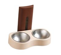 AWHAO Pet Double Feeding Bowl Wall Mounted Watering Bowl Decor Accessories Removable Feeding Station Food Feeder for Kitten Home, Brown and Beige