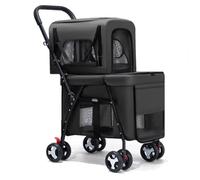 Pet Double Stroller with Mesh Windows for 2 Small/Medium Pets - Foldable Pet Travel Stroller for Cats and Dogs with Detachable Carrier, Sun Shades, and a Storage Pocket(Nero)