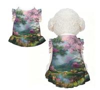 Pet Dress - Small Breathable Stretchy Outfit for Dogs and Cats | Big Tree By The River Printed Pet Dress For Dogs And Cats, Stretchy Cotton-Like Fabric, Party And Daily Wear